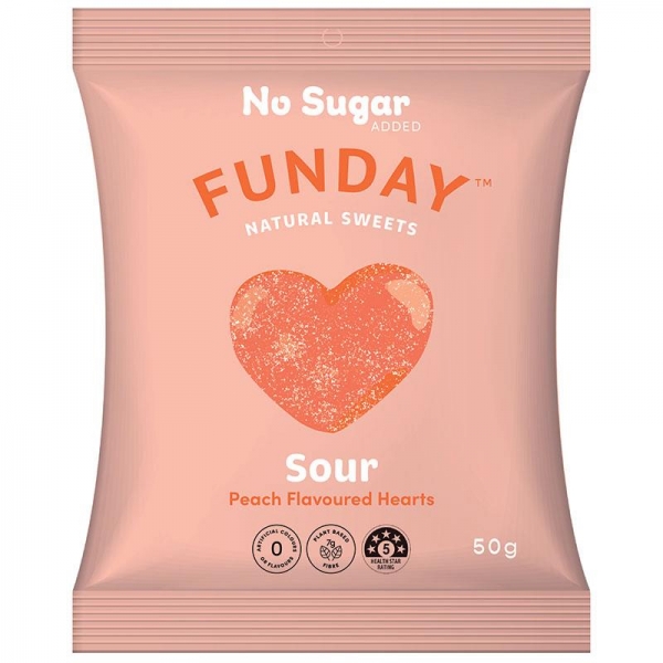 Funday Natural Sweets Gummy Sour Peach Hearts 50g