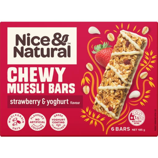 Nice & Natural Muesli Bars Chewy Strawberry Yoghurt 6 Pack 185g