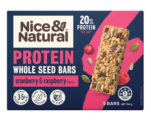 Nice & Natural Protein Seed Bars Cranberry & Raspberry 6 Pack 150g