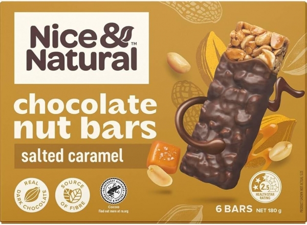 Nice & Natural Chocolate Nut Bars Salted Caramel 6 Pack 180g