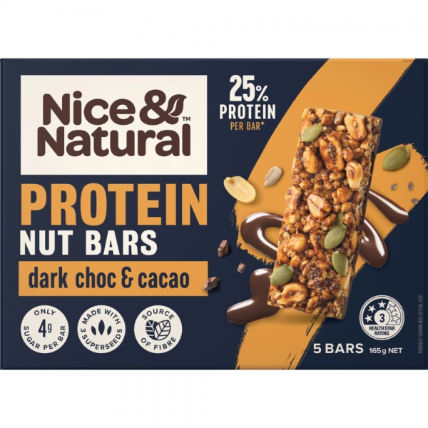 Nice & Natural Protein Nut Bars Dark Choc & Cacao 5 Pack 165g