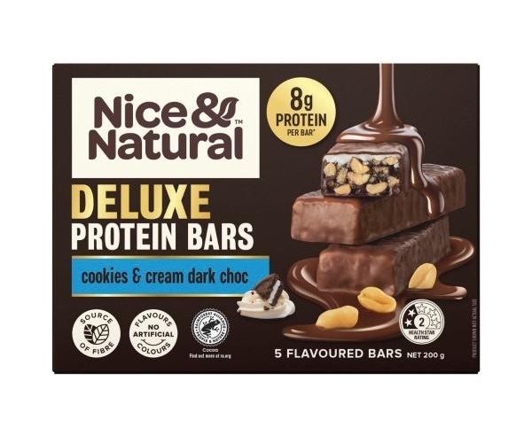 Nice & Natural Protein Bars Deluxe Cookies & Cream Dark Choc 5 Pack 200g