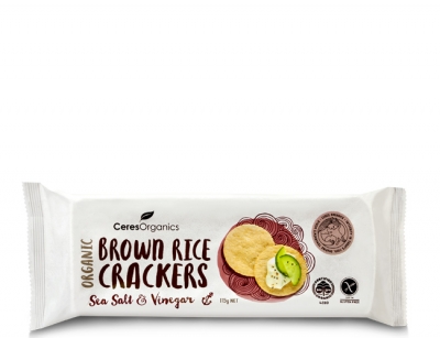 Ceres Organics Brown Rice Crackers Sea Salt & Vinegar 115g