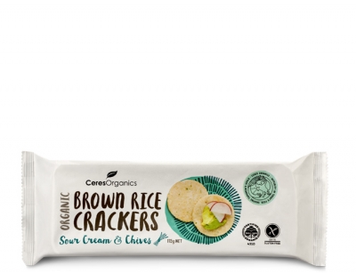 Ceres Organics Brown Rice Crackers Sour Cream & Chives 115g