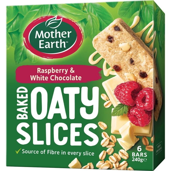 Mother Earth Baked Oaty Slices Raspberry & White Chocolate 6 Pack 240g