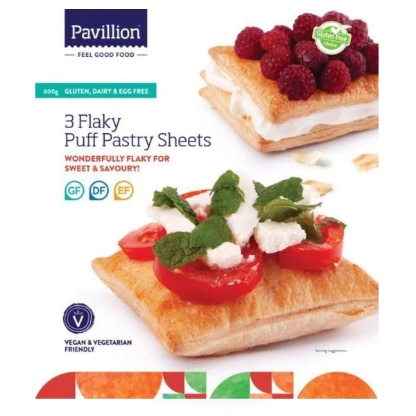 Pavillion Flaky Puff Pastry Gluten Free 3 Sheets 600g