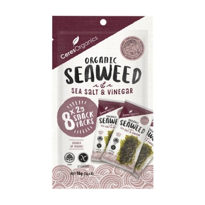Ceres Organics Rosted Seaweed Snack Salt & Vinegar 8 Pack 16g