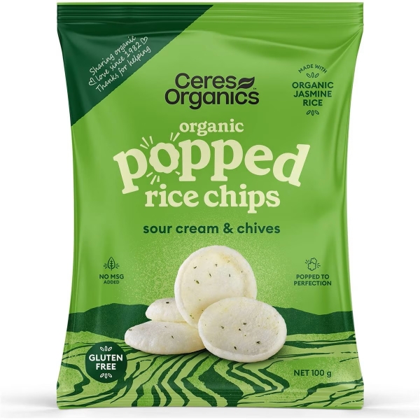 Ceres Organics Rice Chips Sour Cream Chives 100g