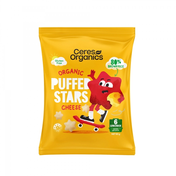 Ceres Organics Puffed Stars Cheese 6 Pack 80g