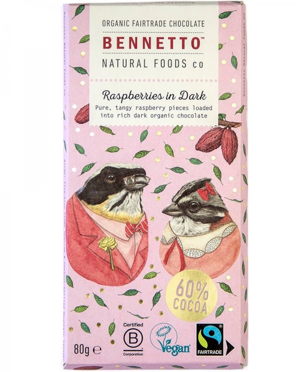 Bennetto Organic Dark Chocolate Raspberries 80g