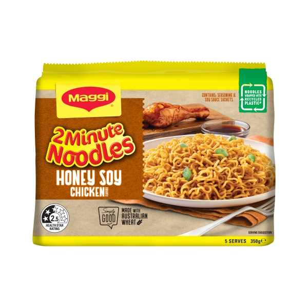 Maggi 2 Minute Noodles Honey Soy Chicken 5 Pack 350g