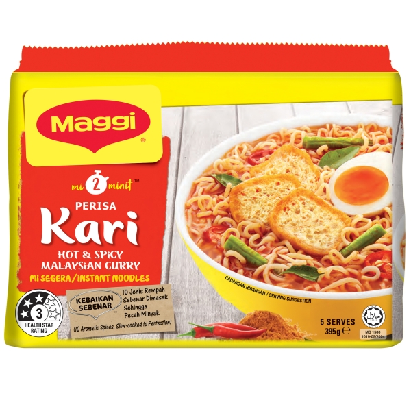 Maggi 2 Minute Noodles Hot & Spicy Curry 5 Pack 395g